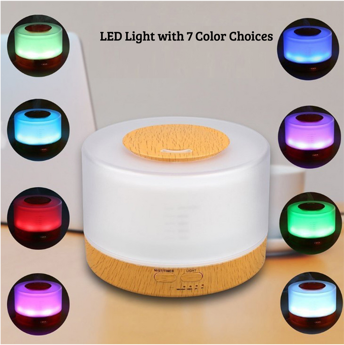 500ml Ultrasonic Home Diffuser, Natural Wood and White, 7 Color LED