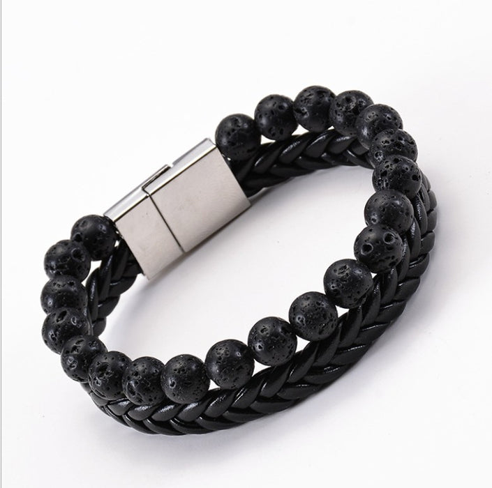 Double Black Lava Stone Bracelet