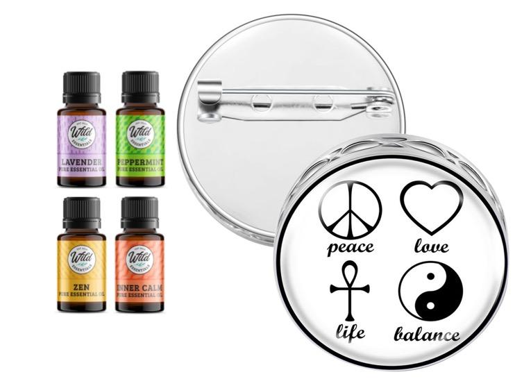 Pin Brooch Diffusers With Oils PEACE LOVE LIFE BALANCE