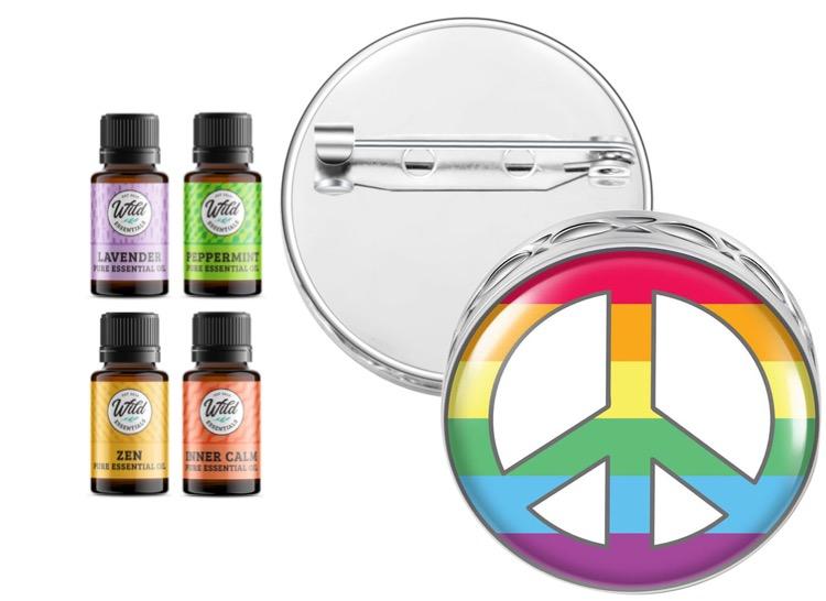 Pin Brooch Diffusers With Oils PEACE SIGN (RAINBOW)