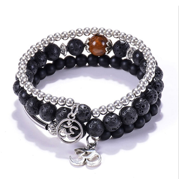 Triple Band Namaste Lava Stone Wrap Bracelet