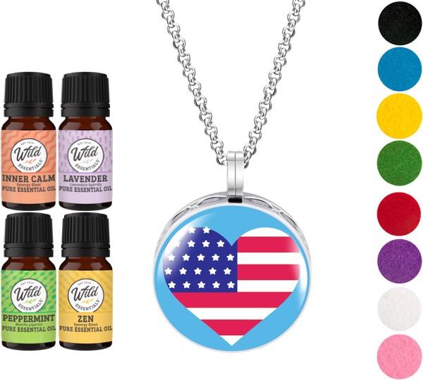 Necklace Diffusers With Oils USA HEART