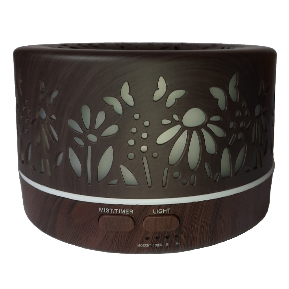Designer 700ml Ultrasonic 5 in 1 Home Diffuser, Flowers Dark Wood, 7 Color LED, Remote Control Humidifier