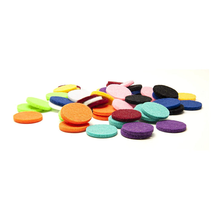 Premium Quality 60pcs - 25mm Diameter, 3mm Thick Essential Oil Aromatherapy Car Vent and Necklace Diffuser Refill Pads (10 Assorted Colors)