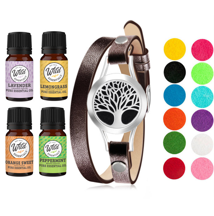 Bracelet Diffusers With Oils TREE OF LIFE (BROWN BAND)