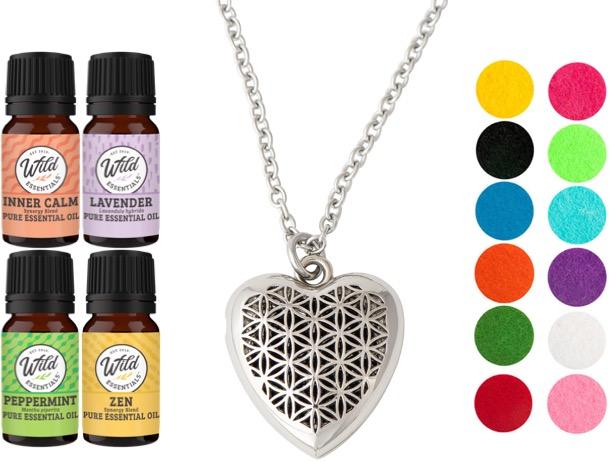 Necklace DIffuser With Oils HEART OF CHROME