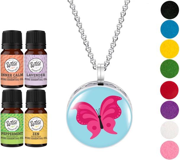 Necklace Diffusers With Oils PINK BUTTERFLY