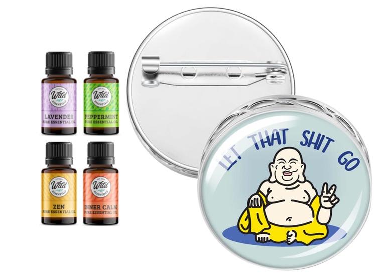 Pin Brooch Diffusers With Oils LET IT GO BUDDHA