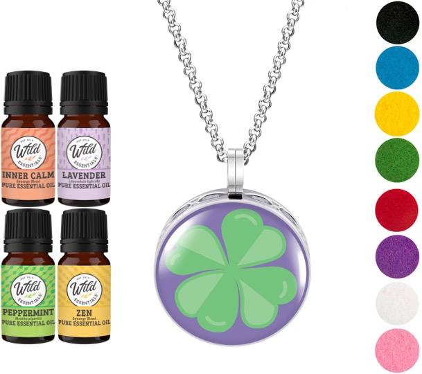 Necklace Diffusers With Oils FOUR LEAF CLOVER