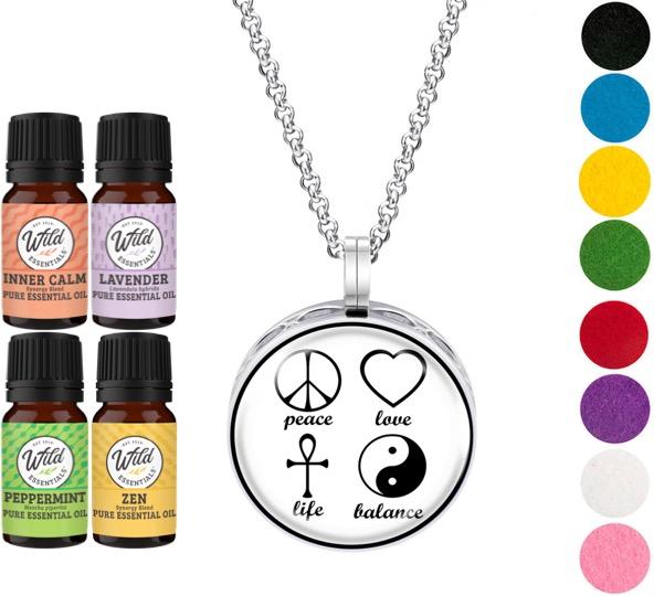 Necklace Diffusers With Oils PEACE LOVE LIFE BALANCE