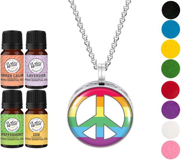 Necklace Diffusers With Oils PEACE SIGN (RAINBOW)
