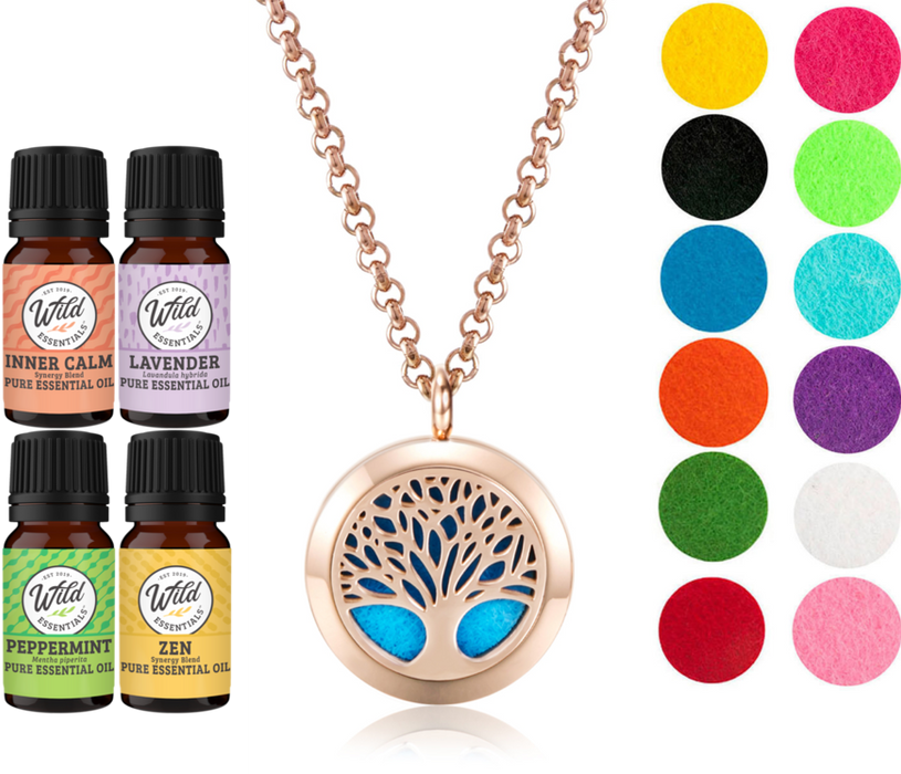 Necklace Diffusers With Oils TREE OF LIFE (ROSE GOLD)