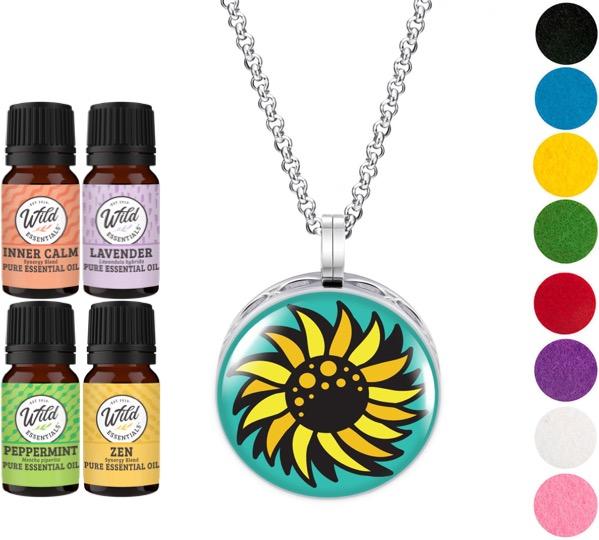 Necklace Diffusers With Oils SUNFLOWER Enamel