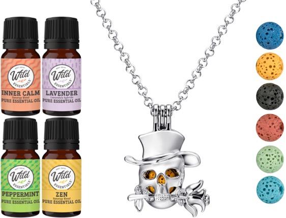Necklace DIffuser With Oils SKULL TOPHAT