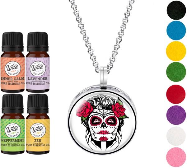 Necklace Diffusers With Oils SUGAR SKULL TATTOO